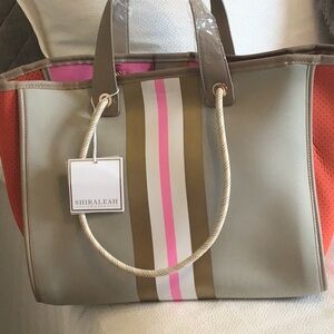 Shiraleah Tan and Pink Tote Bag with Bold Stripes